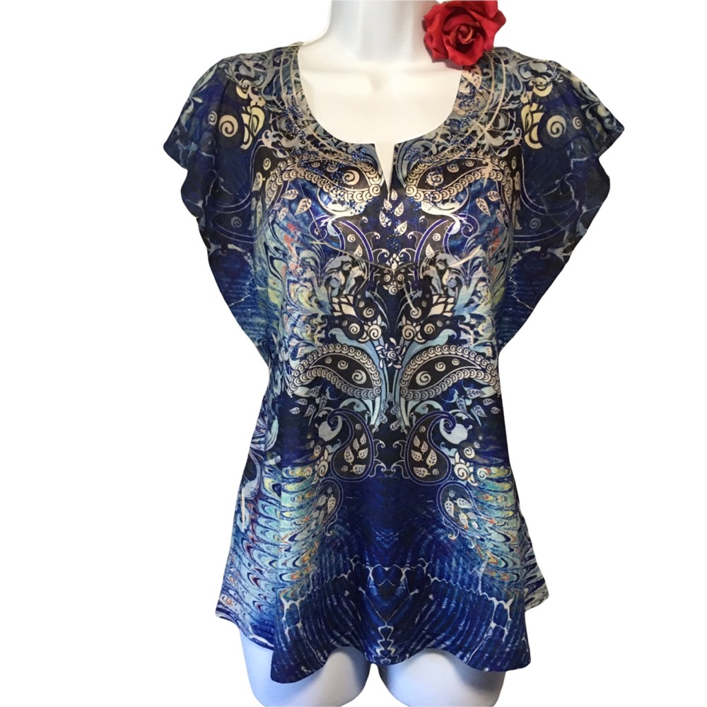 Unity World Wear Paisley Abstract Batwing Top Sm
